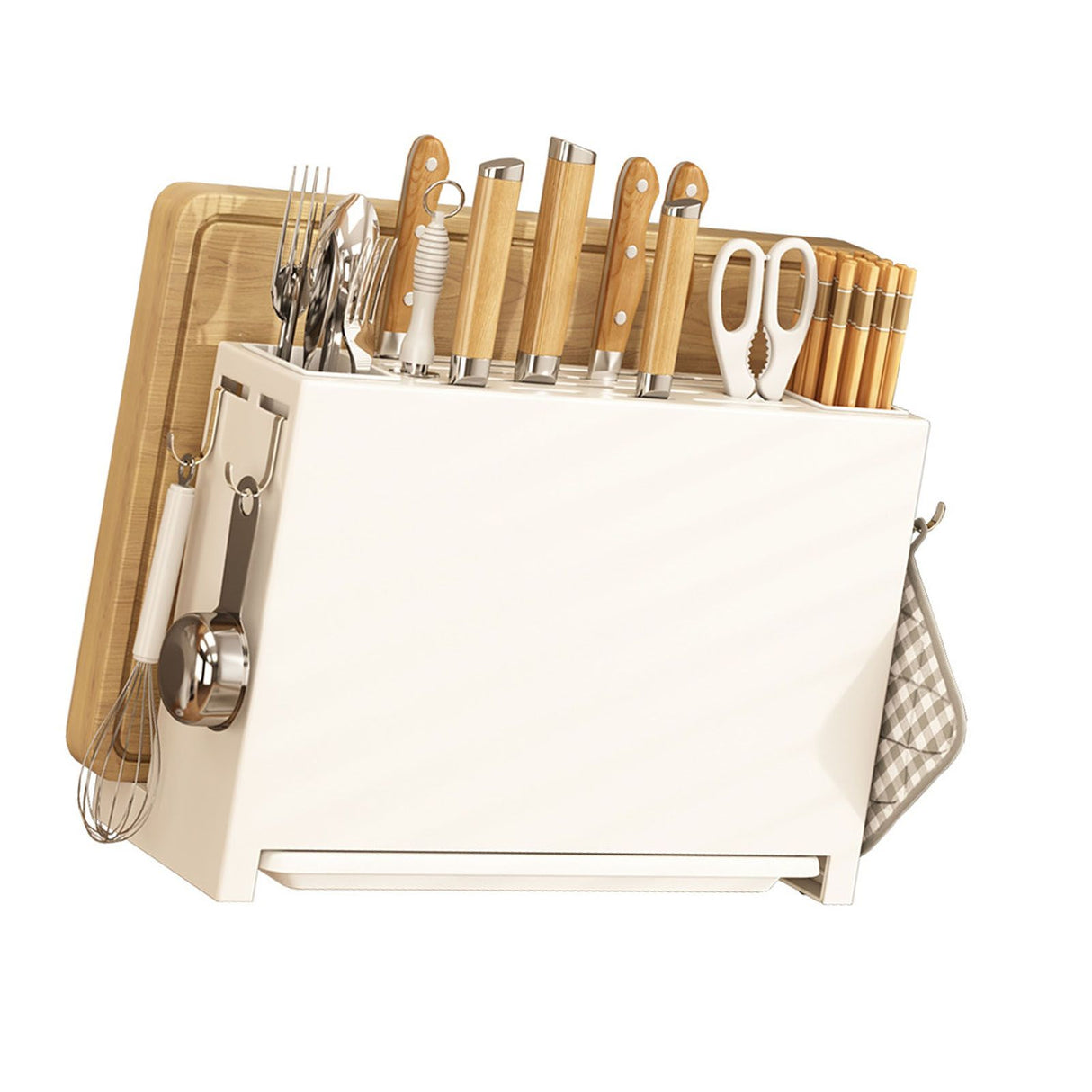 Kitchen Knife Drying Holder Integrated Chopsticks Cutting Board Storage Rack Organizer White