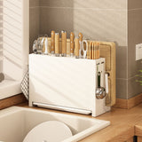 Kitchen Knife Drying Holder Integrated Chopsticks Cutting Board Storage Rack Organizer White