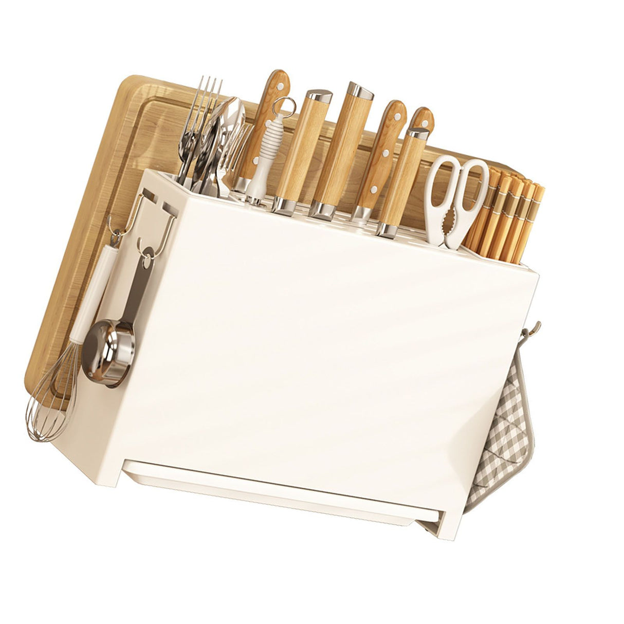 Kitchen Knife Drying Holder Integrated Chopsticks Cutting Board Storage Rack Organizer White