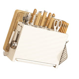 Kitchen Knife Drying Holder Integrated Chopsticks Cutting Board Storage Rack Organizer White