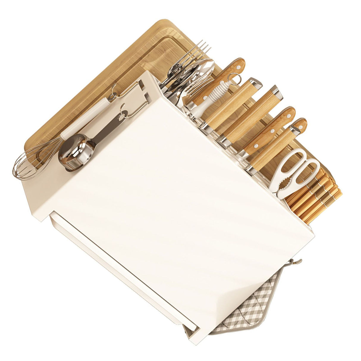 Kitchen Knife Drying Holder Integrated Chopsticks Cutting Board Storage Rack Organizer White