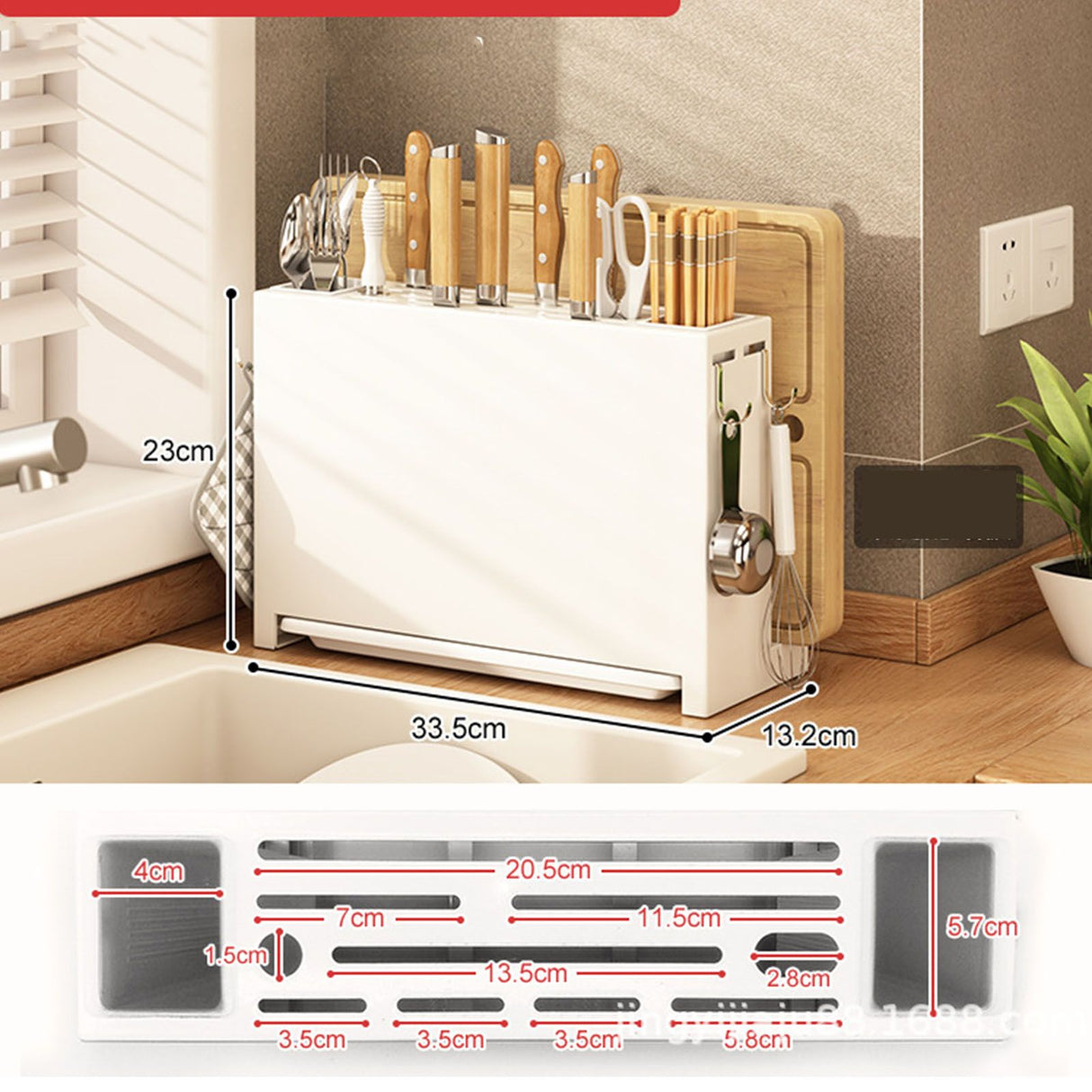 Kitchen Knife Drying Holder Integrated Chopsticks Cutting Board Storage Rack Organizer White
