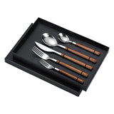 Tableware Cutlery Set Stainless Steel Dinner Knives Forks Spoons Eating Utensils High Hardness Flatware Set Wood Grain Handle - Front View