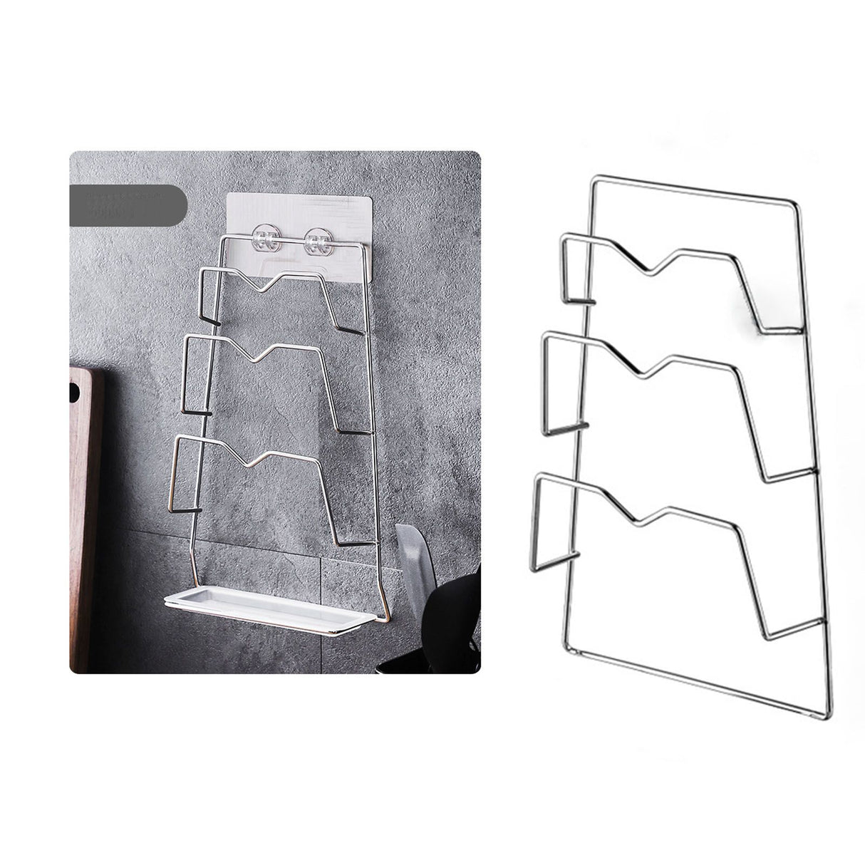 Wall Mounted Pot Lid Rack 3 Layers Multifunction Stainless Steel Lid Holder Chopping Board Storage Rack for Kitchen