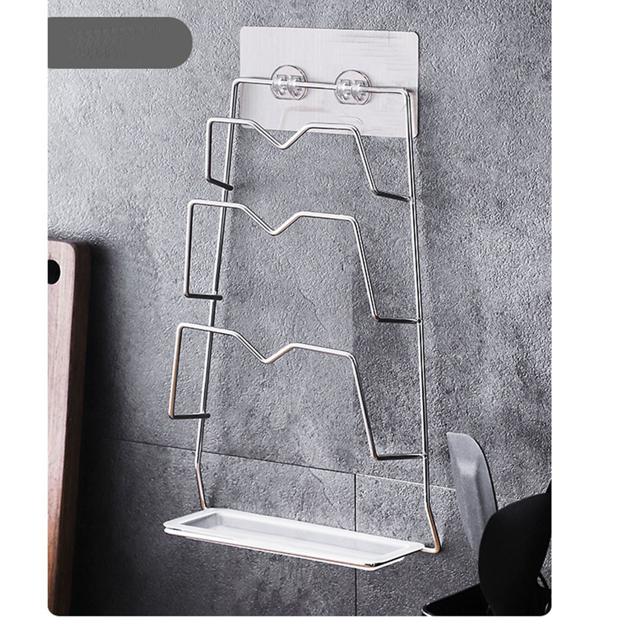 Wall Mounted Pot Lid Rack 3 Layers Multifunction Stainless Steel Lid Holder Chopping Board Storage Rack for Kitchen