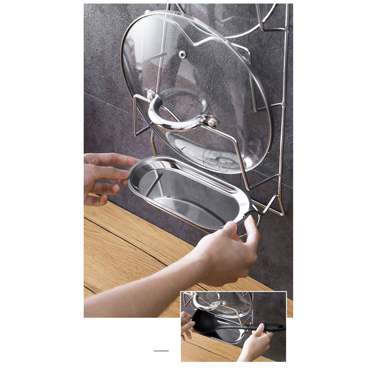Wall Mounted Pot Lid Rack 3 Layers Multifunction Stainless Steel Lid Holder Chopping Board Storage Rack for Kitchen