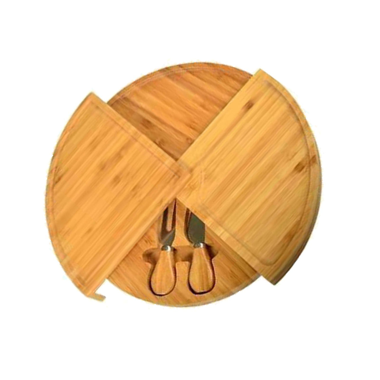 Bamboo Cheese Plate Board with 2 Knife Concealed Compartment Bread Fruit Snack Serving Tray
