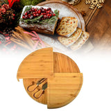 Bamboo Cheese Plate Board with 2 Knife Concealed Compartment Bread Fruit Snack Serving Tray - Rear View