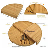 Bamboo Cheese Plate Board with 2 Knife Concealed Compartment Bread Fruit Snack Serving Tray