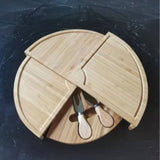 Bamboo Cheese Plate Board with 2 Knife Concealed Compartment Bread Fruit Snack Serving Tray - Extra Image