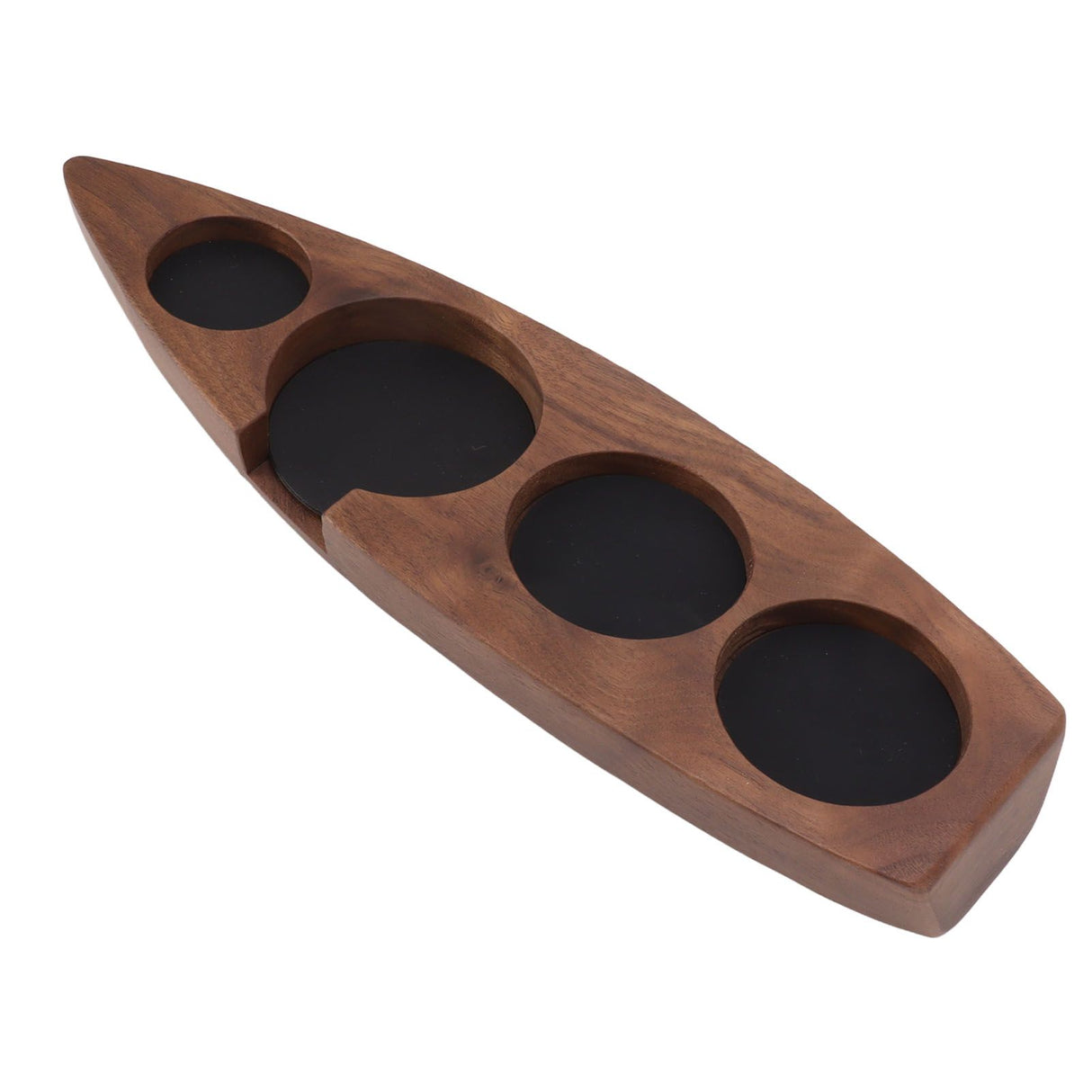 Boat Shape Coffee Tamper Holder Walnut Wood Coffee Distributor Holder Station for Cafe Western Restaurant Bar Family Kitchen 53mm