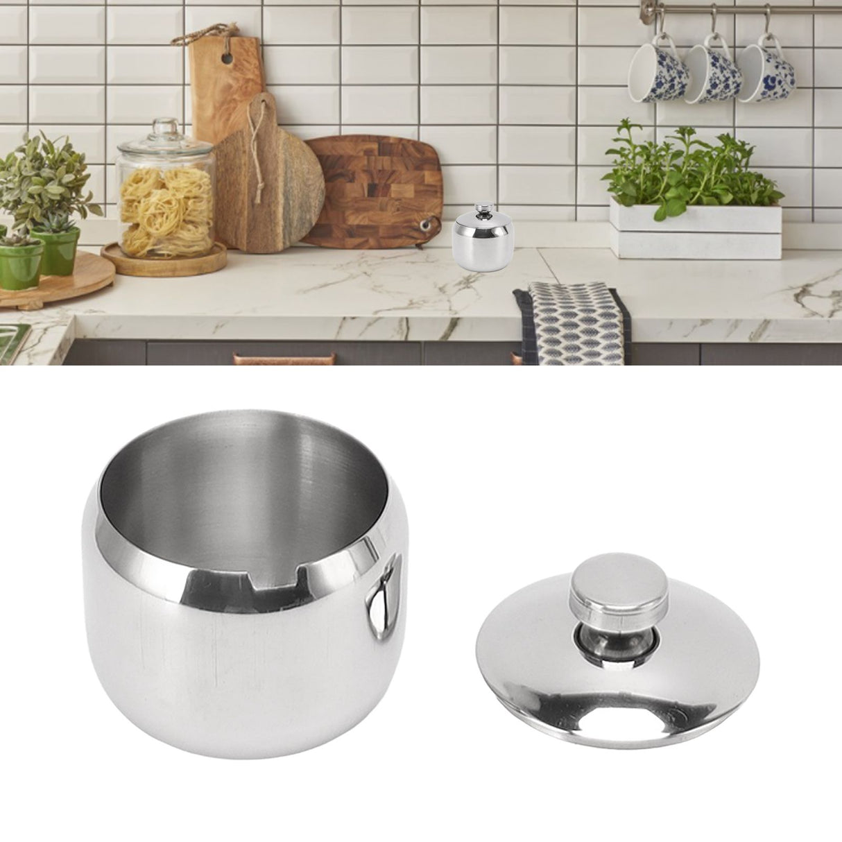Condiment Jar with Lid 304 Stainless Steel Seasoning Container Pot for Spice Salt Sugar