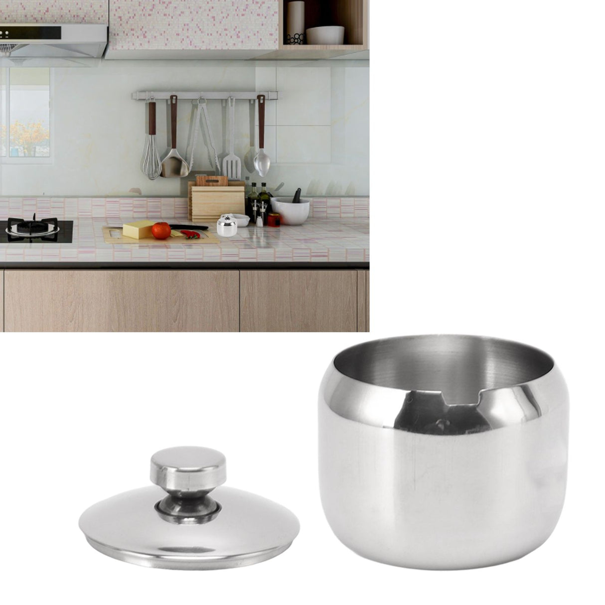Condiment Jar with Lid 304 Stainless Steel Seasoning Container Pot for Spice Salt Sugar