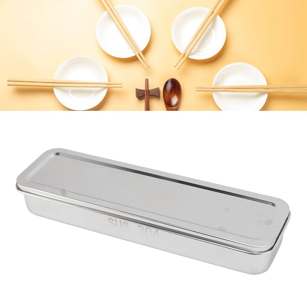 Stainless Steel Cutlery Tray Holder Kitchen Chopstick Spoon Fork Storage Box with Lid Drainer Natural Color