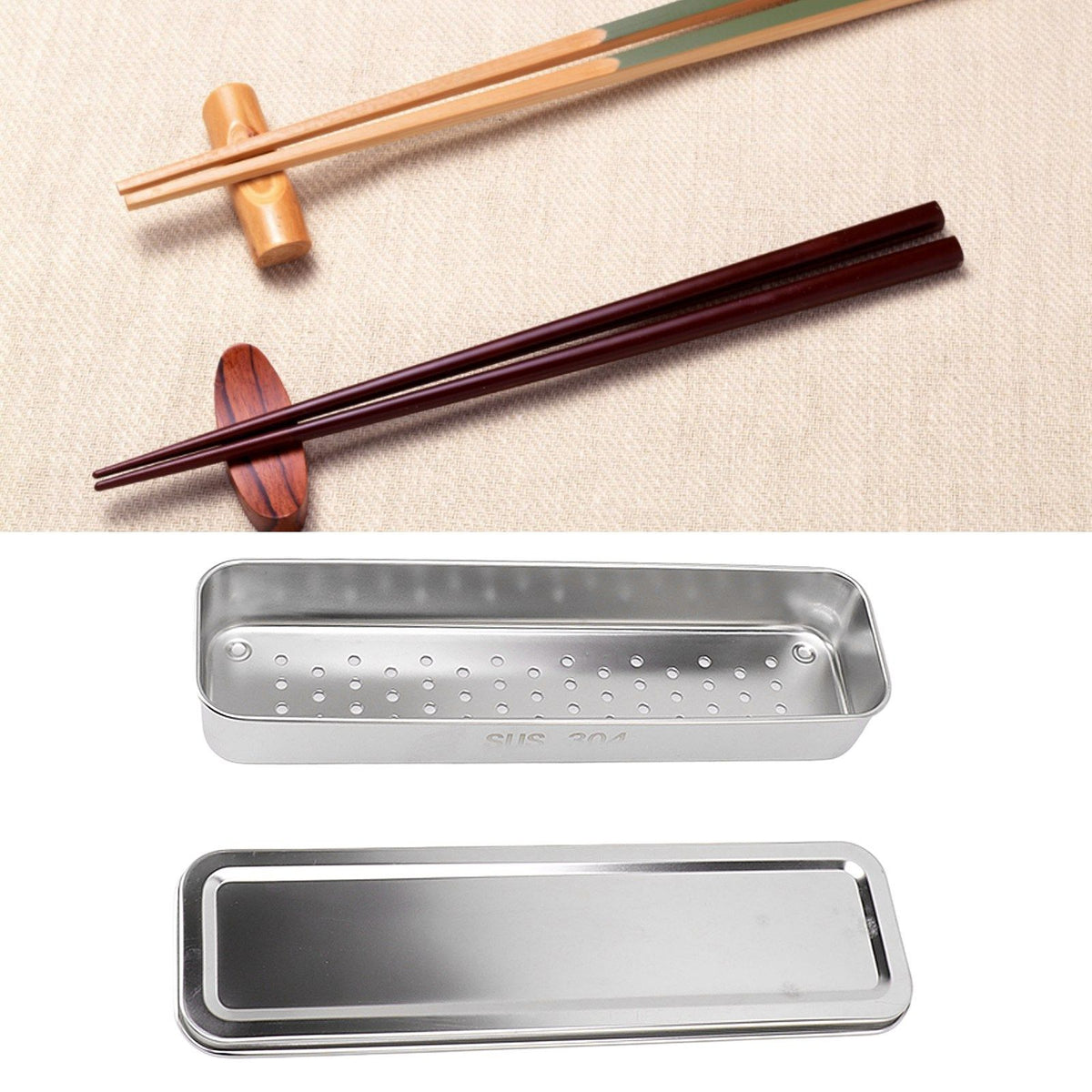 Stainless Steel Cutlery Tray Holder Kitchen Chopstick Spoon Fork Storage Box with Lid Drainer Natural Color
