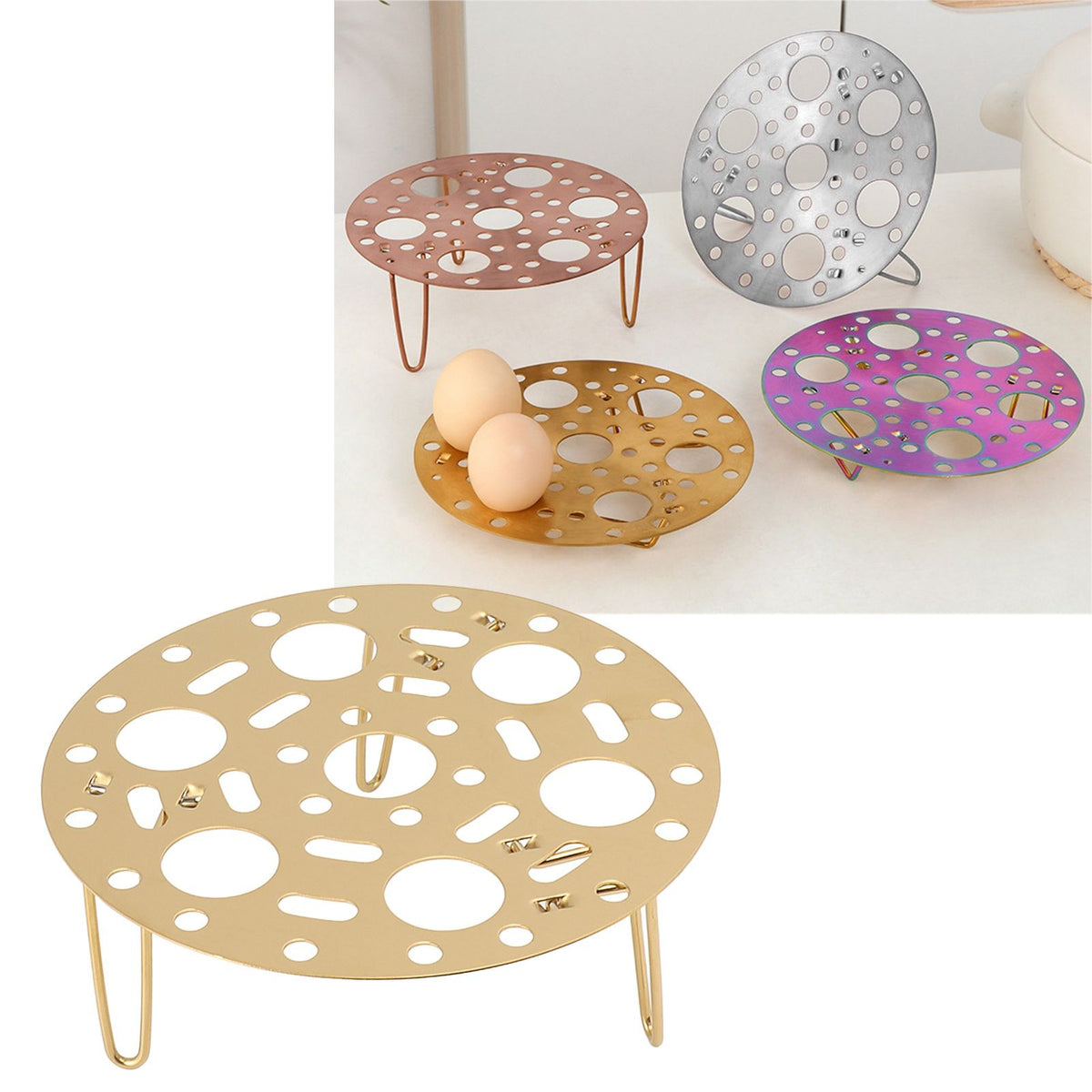 Steaming Rack Stainless Foldable Multi Function Steel Steaming Tray Dumplings Egg Steaming Tool for Home Restaurant Gold