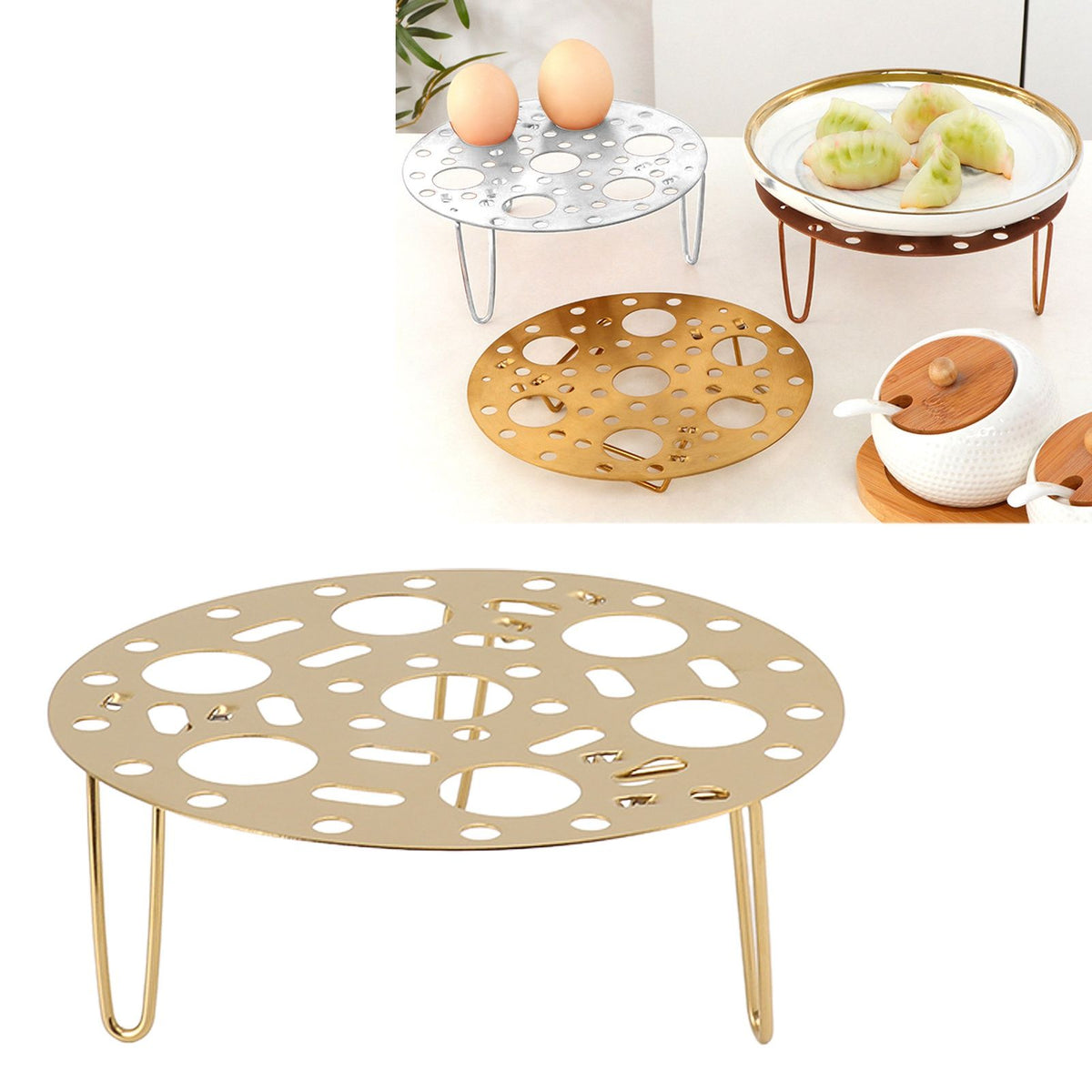 Steaming Rack Stainless Foldable Multi Function Steel Steaming Tray Dumplings Egg Steaming Tool for Home Restaurant Gold