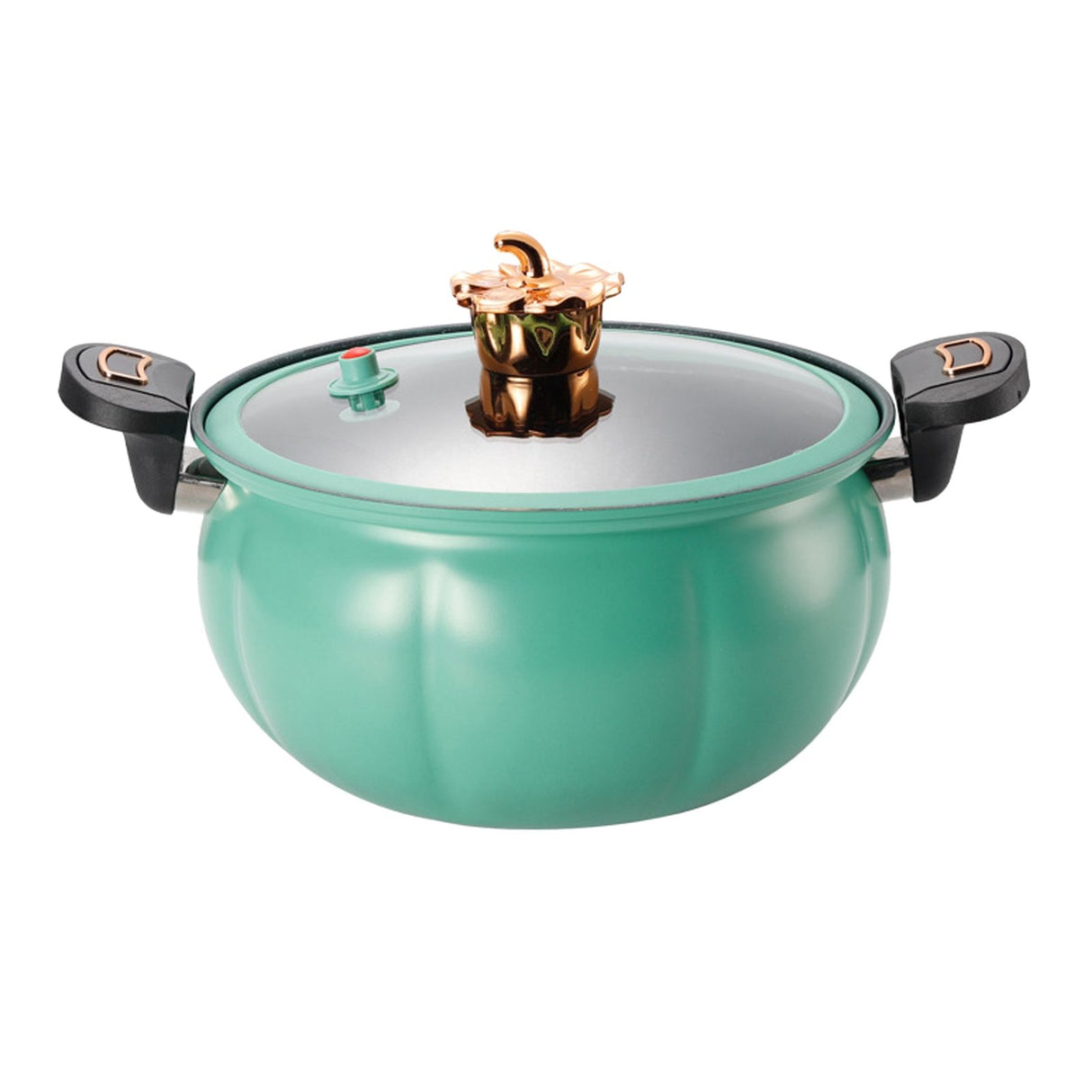 Micro Pressure Cooker Pumpkin Non Stick Multifunctional Soup Pot Gas Stove Universal Kitchen Tool with Glass Lid Green 28cm