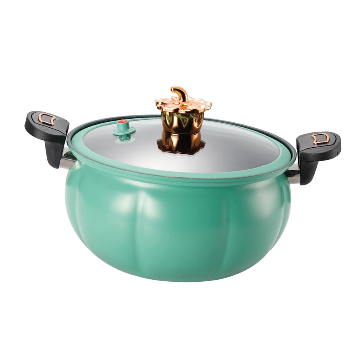 Micro Pressure Cooker Pumpkin Non Stick Multifunctional Soup Pot Gas Stove Universal Kitchen Tool with Glass Lid Green 28cm