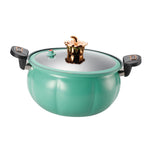 Micro Pressure Cooker Pumpkin Non Stick Multifunctional Soup Pot Gas Stove Universal Kitchen Tool with Glass Lid Green 28cm