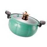 Micro Pressure Cooker Pumpkin Non Stick Multifunctional Soup Pot Gas Stove Universal Kitchen Tool with Glass Lid Green 28cm - Side View