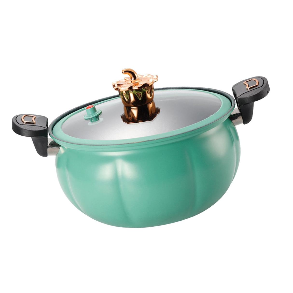 Micro Pressure Cooker Pumpkin Non Stick Multifunctional Soup Pot Gas Stove Universal Kitchen Tool with Glass Lid Green 28cm