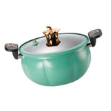 Micro Pressure Cooker Pumpkin Non Stick Multifunctional Soup Pot Gas Stove Universal Kitchen Tool with Glass Lid Green 28cm