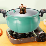 Micro Pressure Cooker Pumpkin Non Stick Multifunctional Soup Pot Gas Stove Universal Kitchen Tool with Glass Lid Green 28cm - 45-Degree Angle