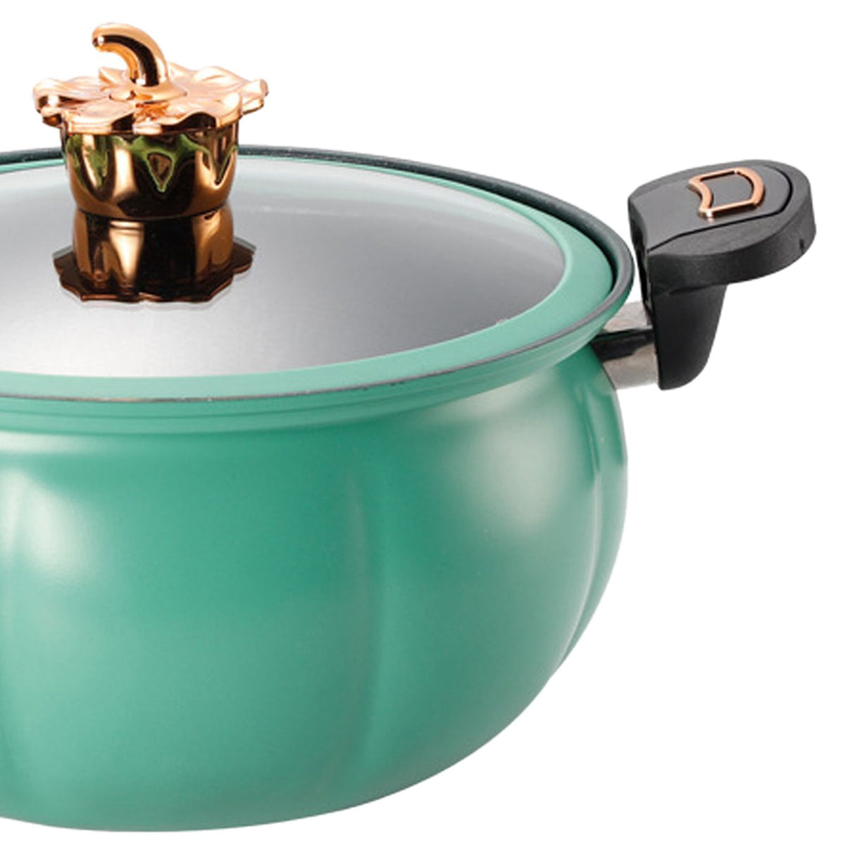 Micro Pressure Cooker Pumpkin Non Stick Multifunctional Soup Pot Gas Stove Universal Kitchen Tool with Glass Lid Green 28cm