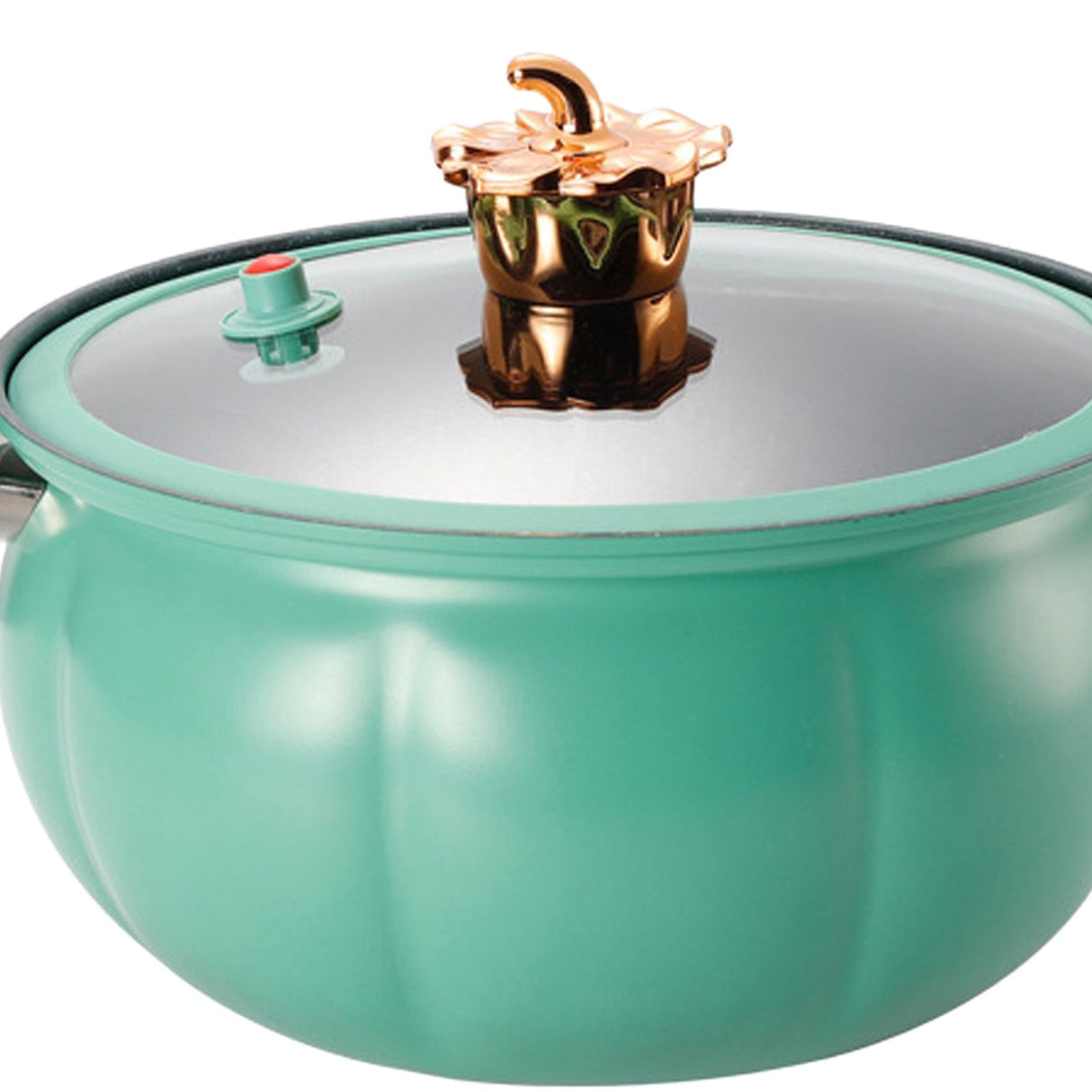 Micro Pressure Cooker Pumpkin Non Stick Multifunctional Soup Pot Gas Stove Universal Kitchen Tool with Glass Lid Green 28cm
