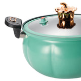 Micro Pressure Cooker Pumpkin Non Stick Multifunctional Soup Pot Gas Stove Universal Kitchen Tool with Glass Lid Green 28cm