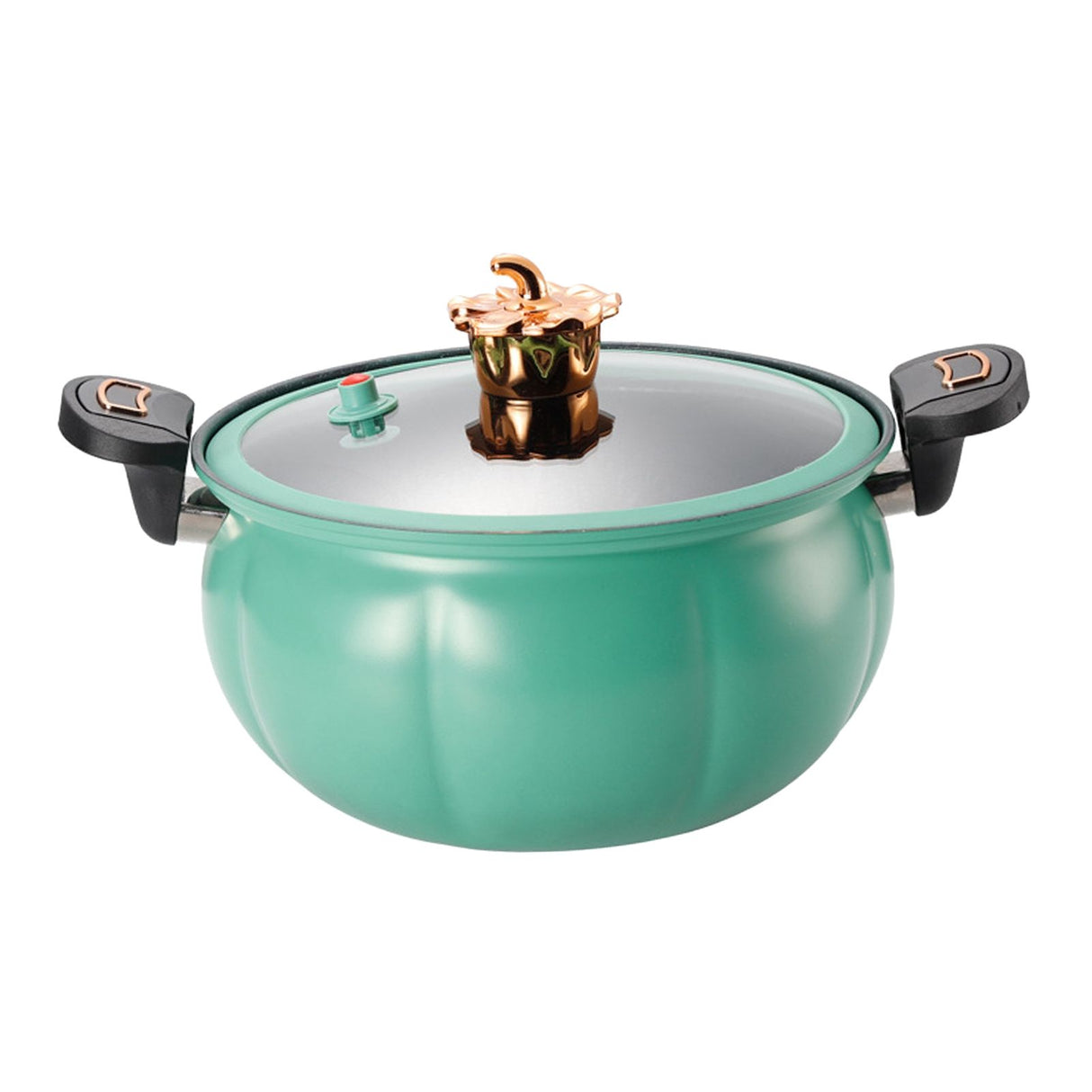 Micro Pressure Cooker Pumpkin Non Stick Multifunctional Soup Pot Gas Stove Universal Kitchen Tool with Glass Lid Green 28cm