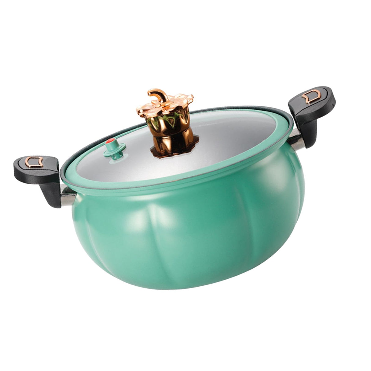 Micro Pressure Cooker Pumpkin Non Stick Multifunctional Soup Pot Gas Stove Universal Kitchen Tool with Glass Lid Green 28cm