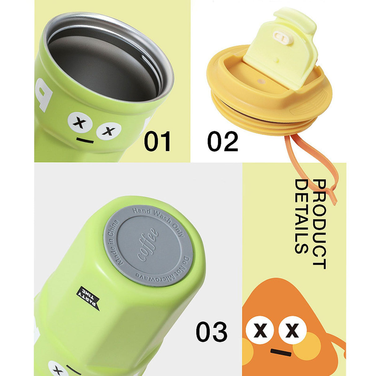 Travel Coffee Mug Cute Appearance Stainless Steel Insulated Coffee Cup with Lid for Office Green 400ml