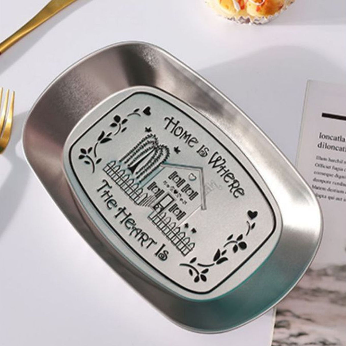 Camping Tinplate Outdoor Dinner Plate Multifunctional Kitchenware European Cutlery Portable Picnic Bowl Homeland Pattern
