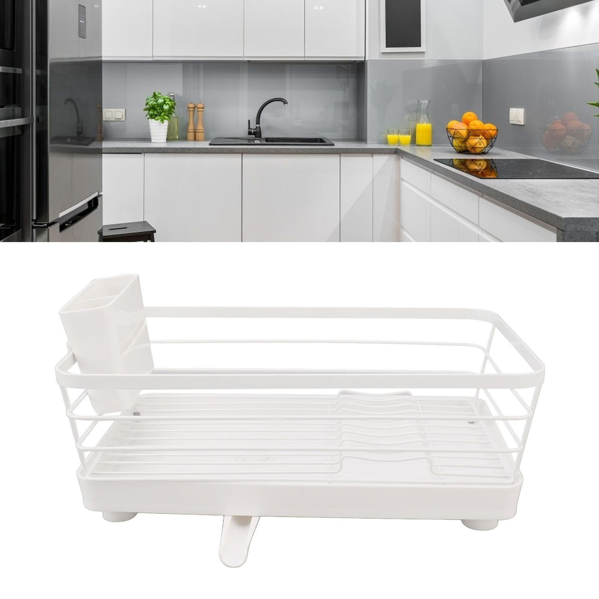 Dish Racks Modern Large Capacity Rust Resistance Space Saving Dish Drainers with Draining Tray for Kitchen Counter 39.5x23.5x14.5cm / 15.6x9.3x5.7in