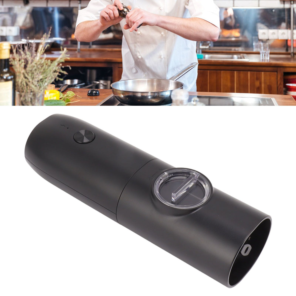 Electric Pepper Grinder Adjustable Coarseness USB Rechargeable Automatic Salt Mill with LED Light for Herb Spice Black