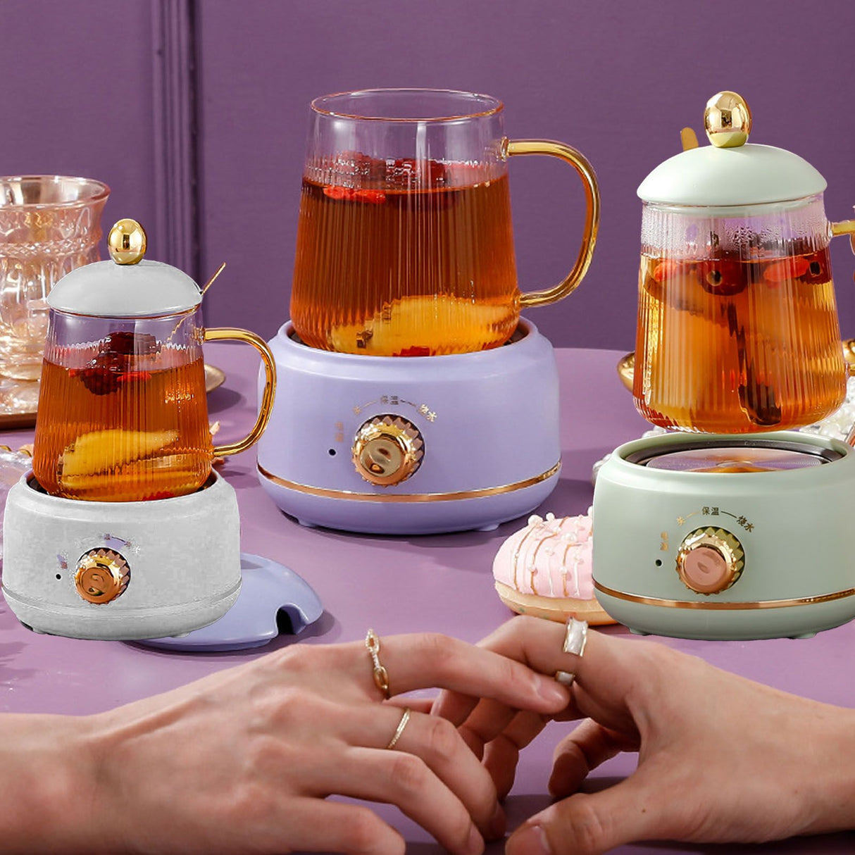 Portable Electric Kettle Stew Cup 450ML Health Cup Mini Slow Cooker Kettle Office Flower Teapot Split Tea Boiler AU Plug 220V Violet 450ml
