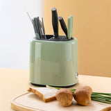 Knife Block Utensil Holder Retro Space Saving Large Capacity 2 In 1 Countertop Utensil Organizer for Kitchen Green