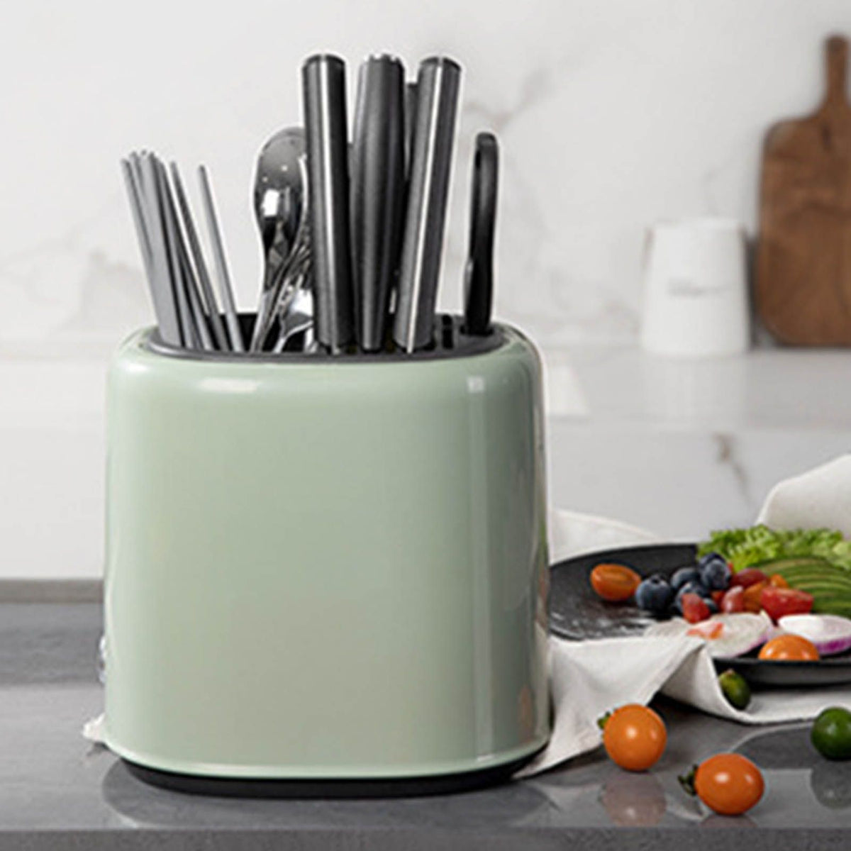 Knife Block Utensil Holder Retro Space Saving Large Capacity 2 In 1 Countertop Utensil Organizer for Kitchen Green