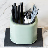 Knife Block Utensil Holder Retro Space Saving Large Capacity 2 In 1 Countertop Utensil Organizer for Kitchen Green