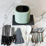 Knife Block Utensil Holder Retro Space Saving Large Capacity 2 In 1 Countertop Utensil Organizer for Kitchen Green - Extra Image