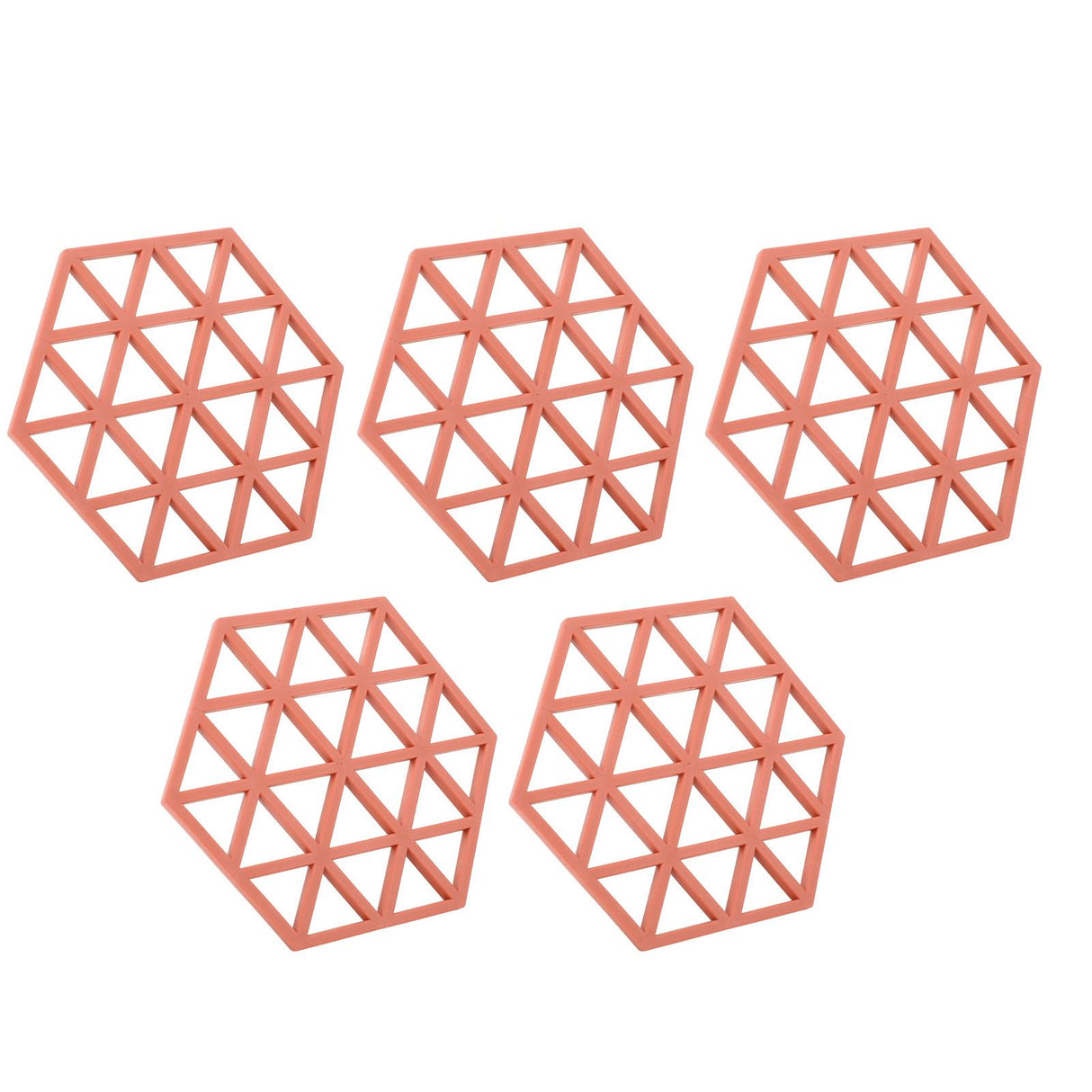 5pc Silicone Hexageon Placemat Heat Insulation Dish Cup Bowl Mat for Dining Table Red