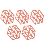 5pc Silicone Hexageon Placemat Heat Insulation Dish Cup Bowl Mat for Dining Table Red