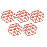 5pc Silicone Hexageon Placemat Heat Insulation Dish Cup Bowl Mat for Dining Table Red