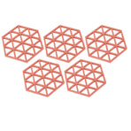 5pc Silicone Hexageon Placemat Heat Insulation Dish Cup Bowl Mat for Dining Table Red