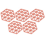 5pc Silicone Hexageon Placemat Heat Insulation Dish Cup Bowl Mat for Dining Table Red - Rear View