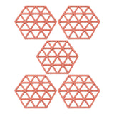 5pc Silicone Hexageon Placemat Heat Insulation Dish Cup Bowl Mat for Dining Table Red