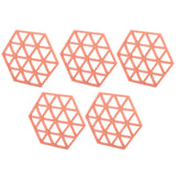 5pc Silicone Hexageon Placemat Heat Insulation Dish Cup Bowl Mat for Dining Table Red