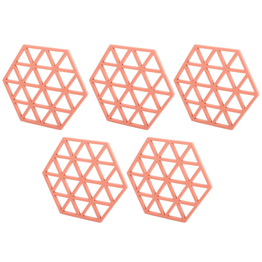 5pc Silicone Hexageon Placemat Heat Insulation Dish Cup Bowl Mat for Dining Table Red